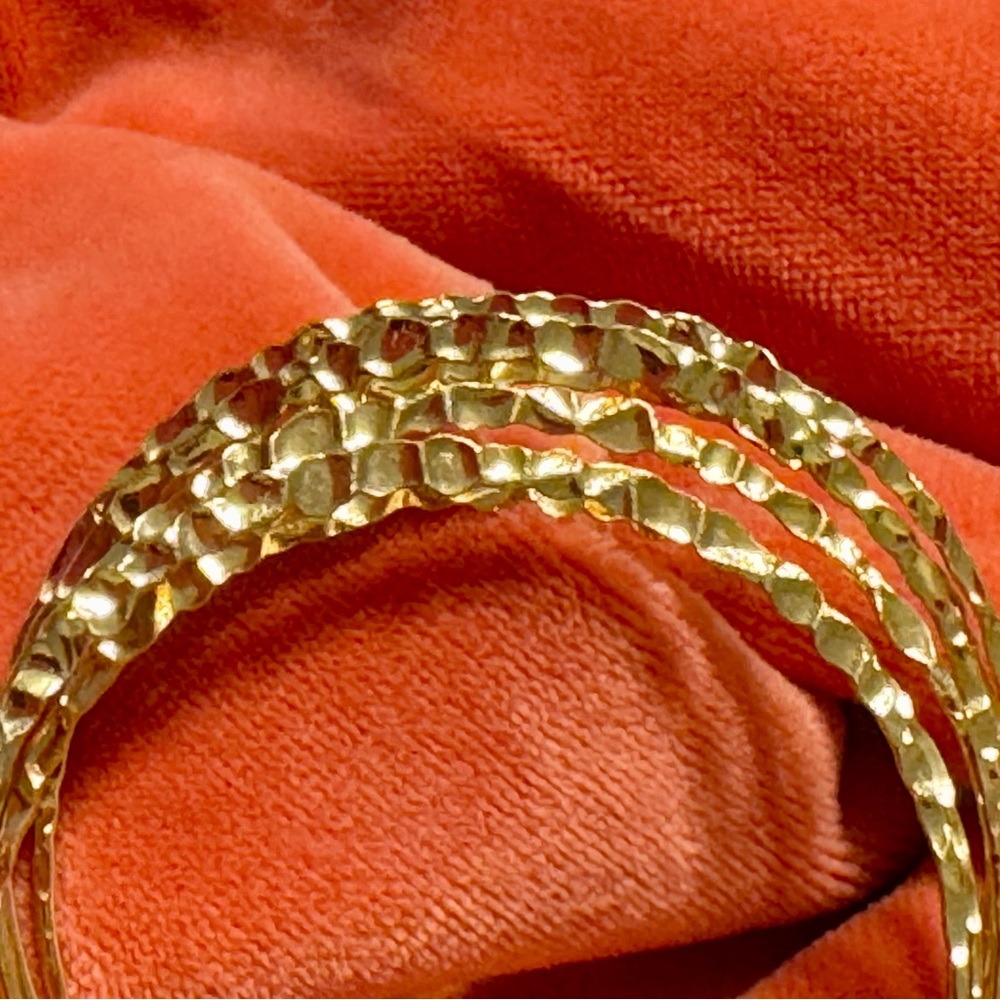 Hammered Gold Triple Layer Gold Hoop Earrings Lightweight Three Ring Hoops - Picture 4 of 5